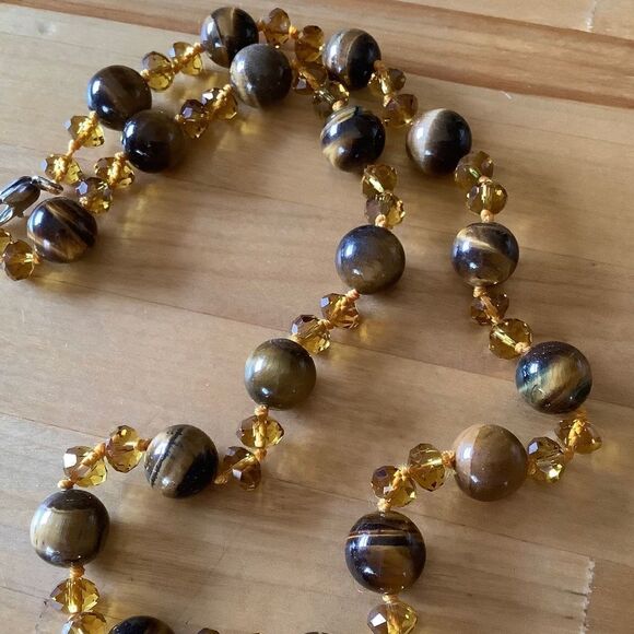 𝅺tiger EYES YELLOW FACETED CRYSTAL WOMAN HAND MADE NECKLACE​ - Picture 2 of 5